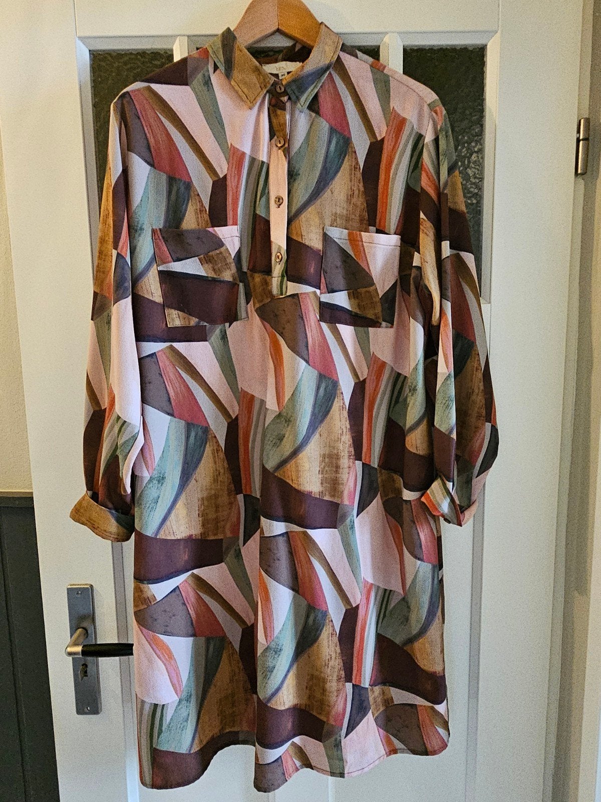 Signe Nature Jurk in Herfstkleuren Maat 46, Signe Nature, Maat 46/48 (XL) of groter, Zo goed als nieuw, Onder de knie