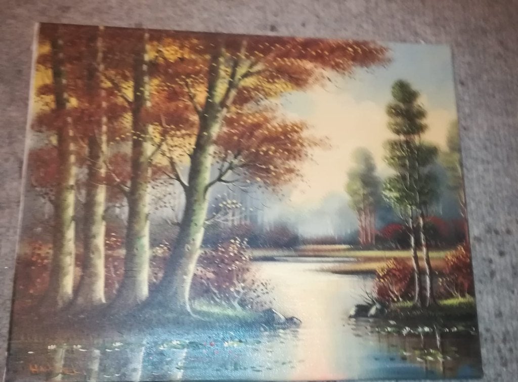 fleurig herfsttafereel op doek geschilderd, Ophalen of Verzenden