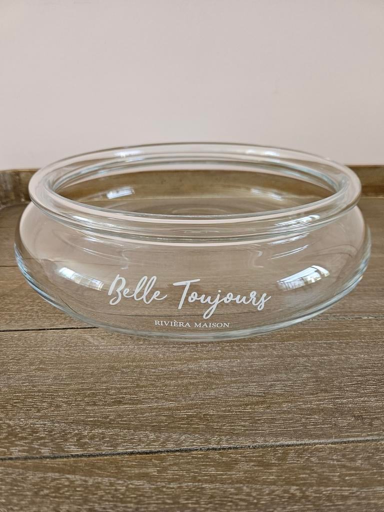 Riviera Maison Belle Toujours Glazen Schaal 30 cm, Huis en Inrichting, Woonaccessoires | Vazen, Zo goed als nieuw, Overige kleuren