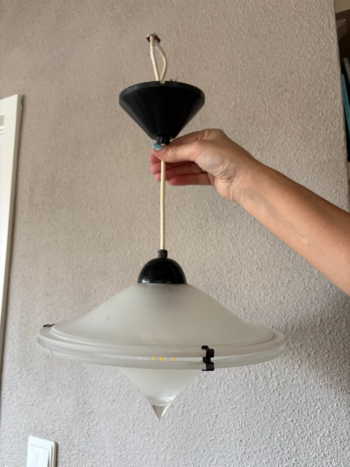 Vintage design hanglamp met matglazen kap, Huis en Inrichting, Lampen | Hanglampen, Ophalen, Gebruikt, Glas