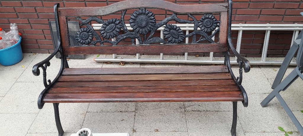 te koop gietijzeren tuinbank zonnenbloem, Tuin en Terras, Tuinbanken, Ophalen, Gebruikt, Metaal