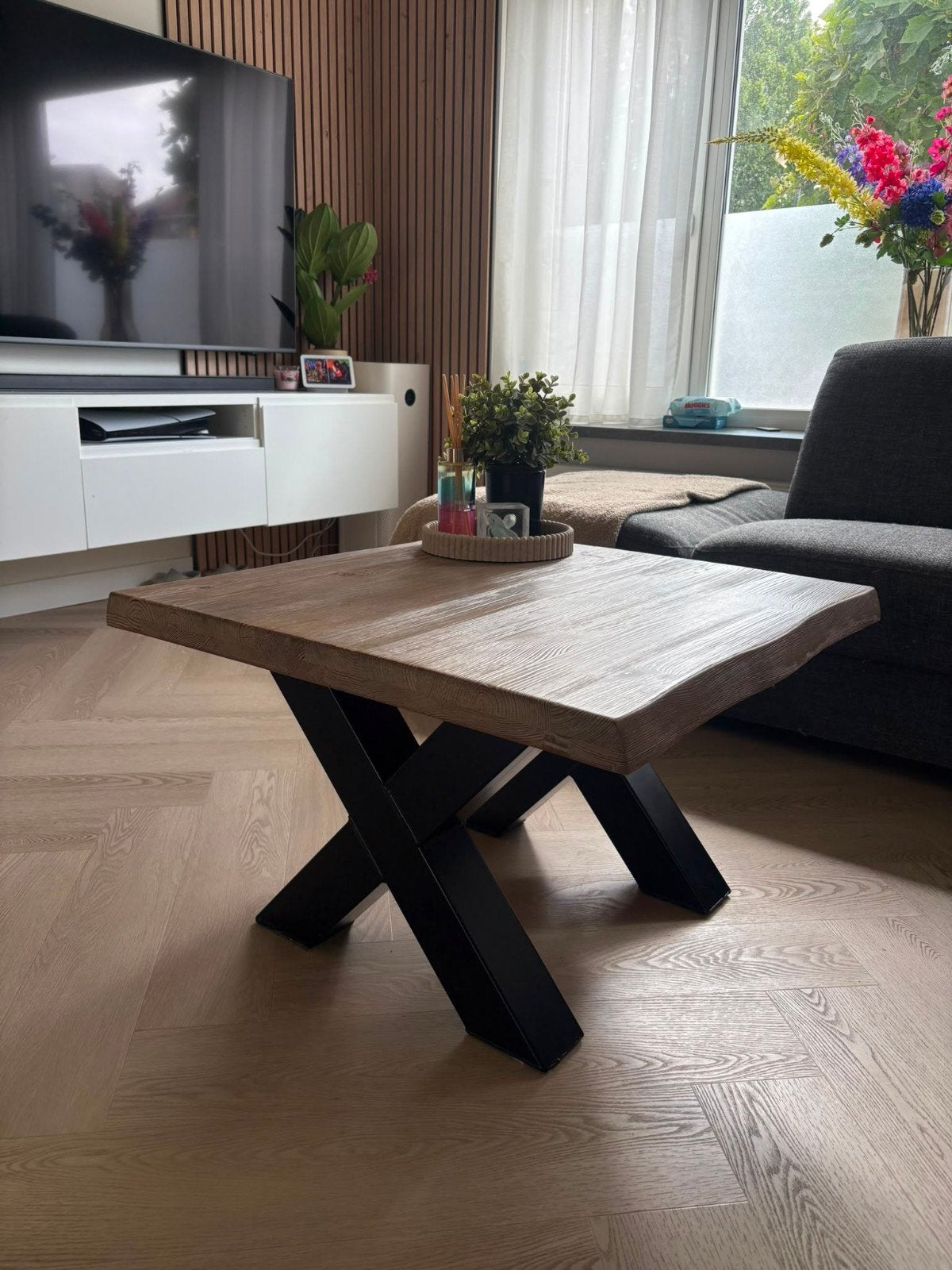 Haco Grey Pine salontafel 70x70x45, Grenenhout, Gebruikt, 50 tot 100 cm, Modern, Industrieel