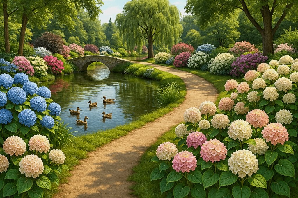 Borduurpatroon: Park met hortensia's, Zwolle, Patroon, Verzenden, Eindeloos Borduren