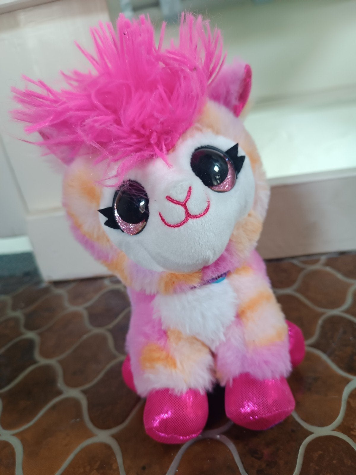Schattige roze en oranje lama knuffel, Overige merken, Overige karakters, Overige typen, Ophalen of Verzenden