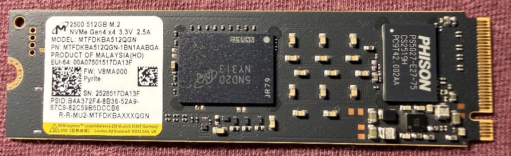 Micron memory 512GB M.2 NVMe Gen 4 MTFDKBA512QGN, Computers en Software, Ophalen, Intern, SSD, 512 GB