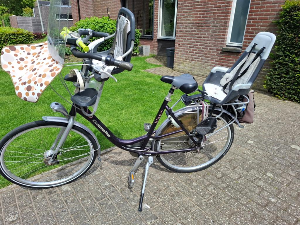 Gazelle Bloom moederfiets met kinderzitjes en windscherm, Ophalen, Velgrem, Versnellingen, Gazelle