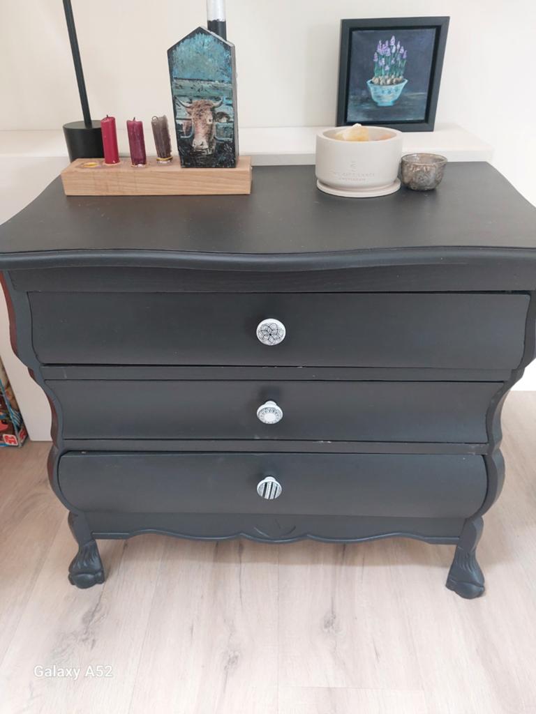 Grootmoeders ladenkastje. Zwart 3 laden, Huis en Inrichting, Kasten | Ladekasten, Ophalen, Gebruikt, 50 tot 100 cm, 3 of 4 laden