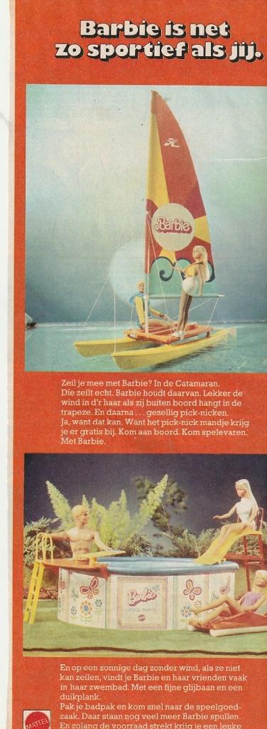 Retro reclame 1977 Mattel Barbie Catamaran & zwembad, Verzamelen, Verzenden, Overige typen
