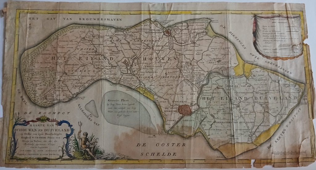 Kaarte van Schouwen en Duiveland D.W &A.Hattinga Tirion 1753, Cartografie, 32 cm, 1700 - 1799, 62 cm