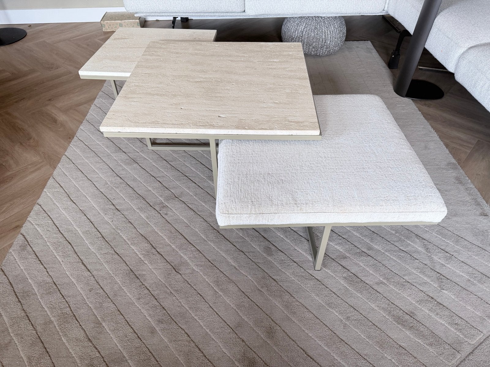 2x Travertin Salontafels/Bijzettafels 1 poef - WR Inspired, Huis en Inrichting, Overige materialen, Rond, Nieuw, 50 tot 100 cm