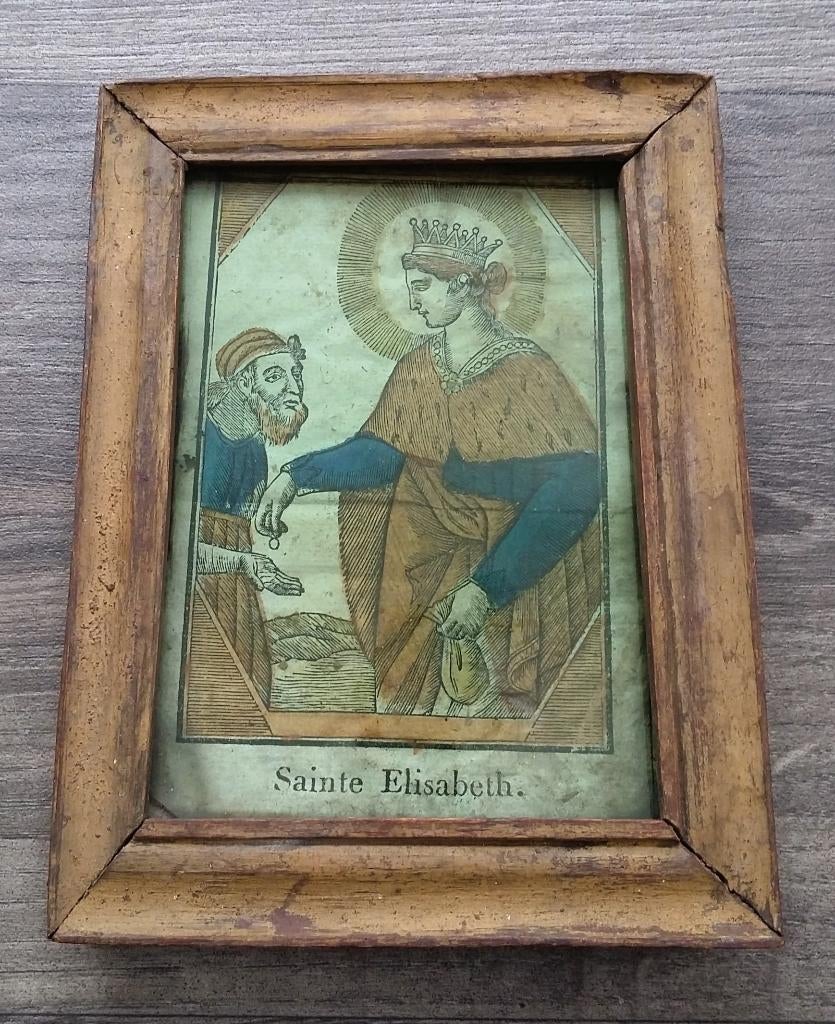 17 -18 de eeuw Heilige Prent Santje Elisabeth van Thüringen, Antiek en Kunst, Antiek | Religie, Ophalen of Verzenden