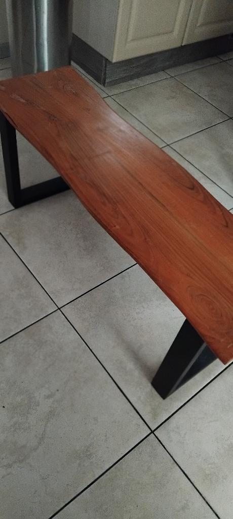 bankje vidaxl hout met stalen poten, Ophalen, Minder dan 50 cm, Gebruikt, 100 tot 125 cm