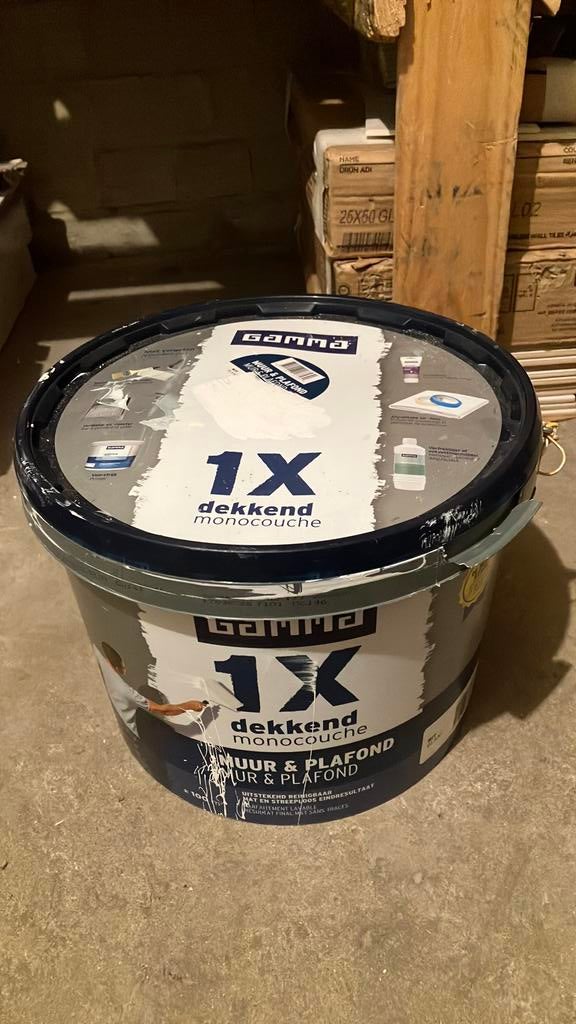 Muur en plafond verf wit Gamma 10 liter, Doe-het-zelf en Verbouw, Verf, Beits en Lak, Ophalen, Zo goed als nieuw, Wit