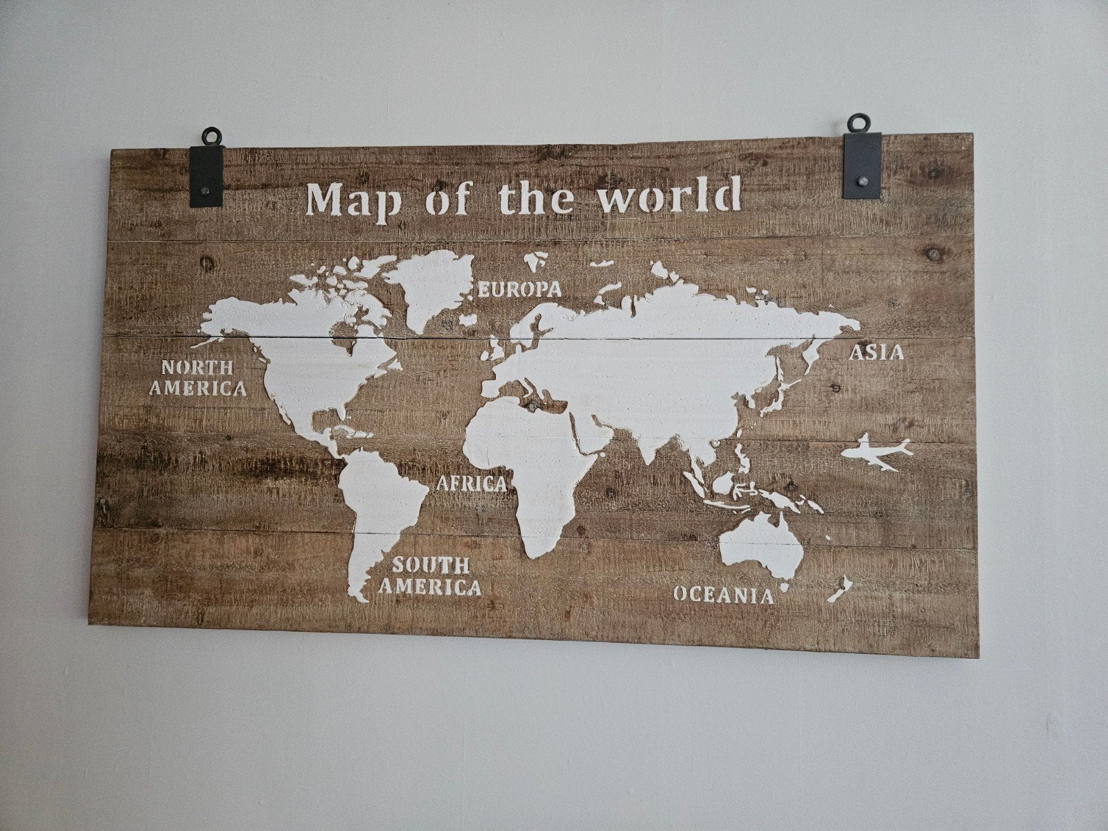 Houten wereldkaart wanddecoratie - Map of the world, Ophalen, Hout, Zo goed als nieuw, Bruin