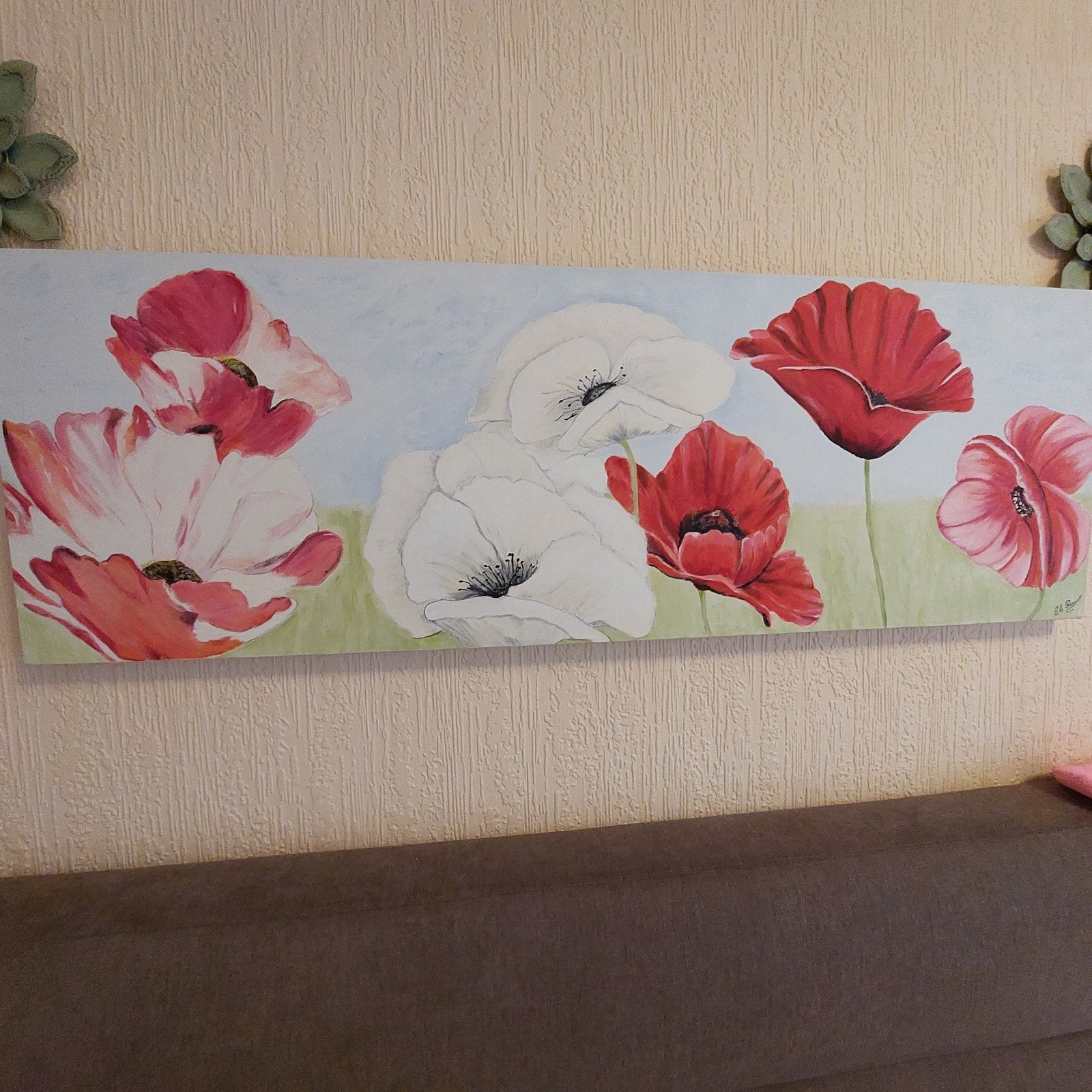 Schilderij met klaprozen - 120x40 cm, Antiek en Kunst, Kunst | Schilderijen | Klassiek, Ophalen