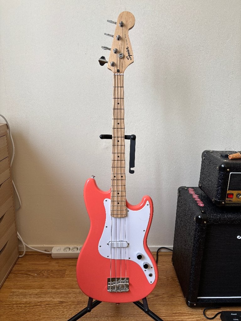 Squier Sonic Bronco Bass met La Bella flats te koop, Ophalen, Zo goed als nieuw, Elektrisch