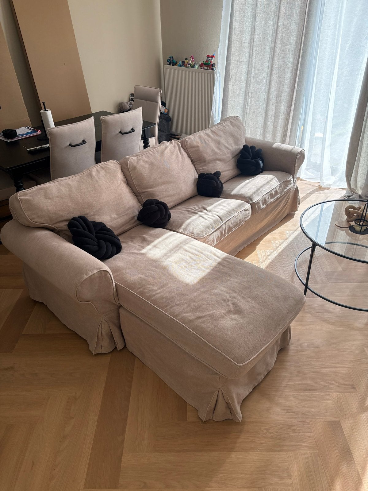 Comfortabele Hoekbank met Chaise Longue - Beige, Ophalen, 250 tot 300 cm, Gebruikt, Hoekbank