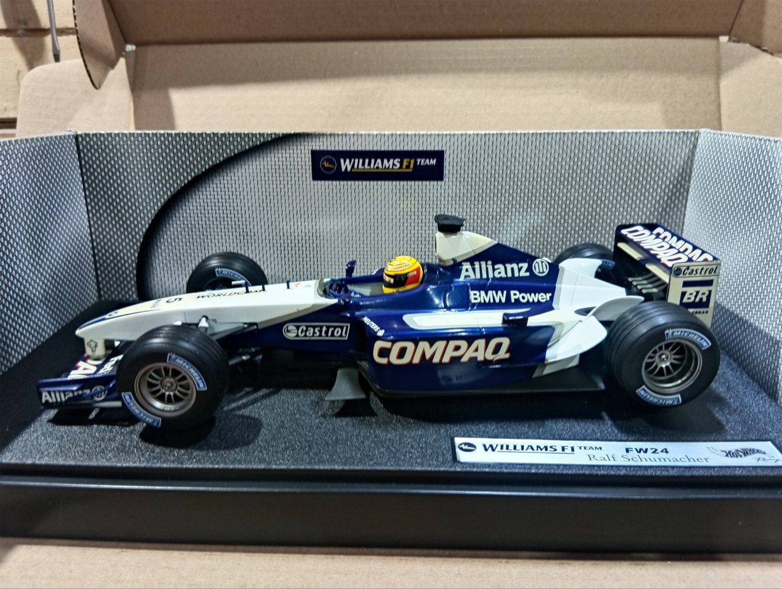 Hot Wheels F1 Williams FW24 Ralf Schumacher 1/18, Hobby en Vrije tijd, Ophalen of Verzenden, Zo goed als nieuw, Auto, Hot Wheels