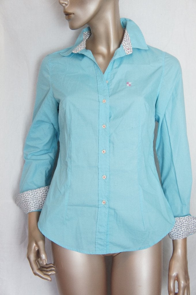 CAROLINA HERRERA blouse maat M ( valt als S), Ophalen of Verzenden, Zo goed als nieuw, Maat 36 (S), Blauw