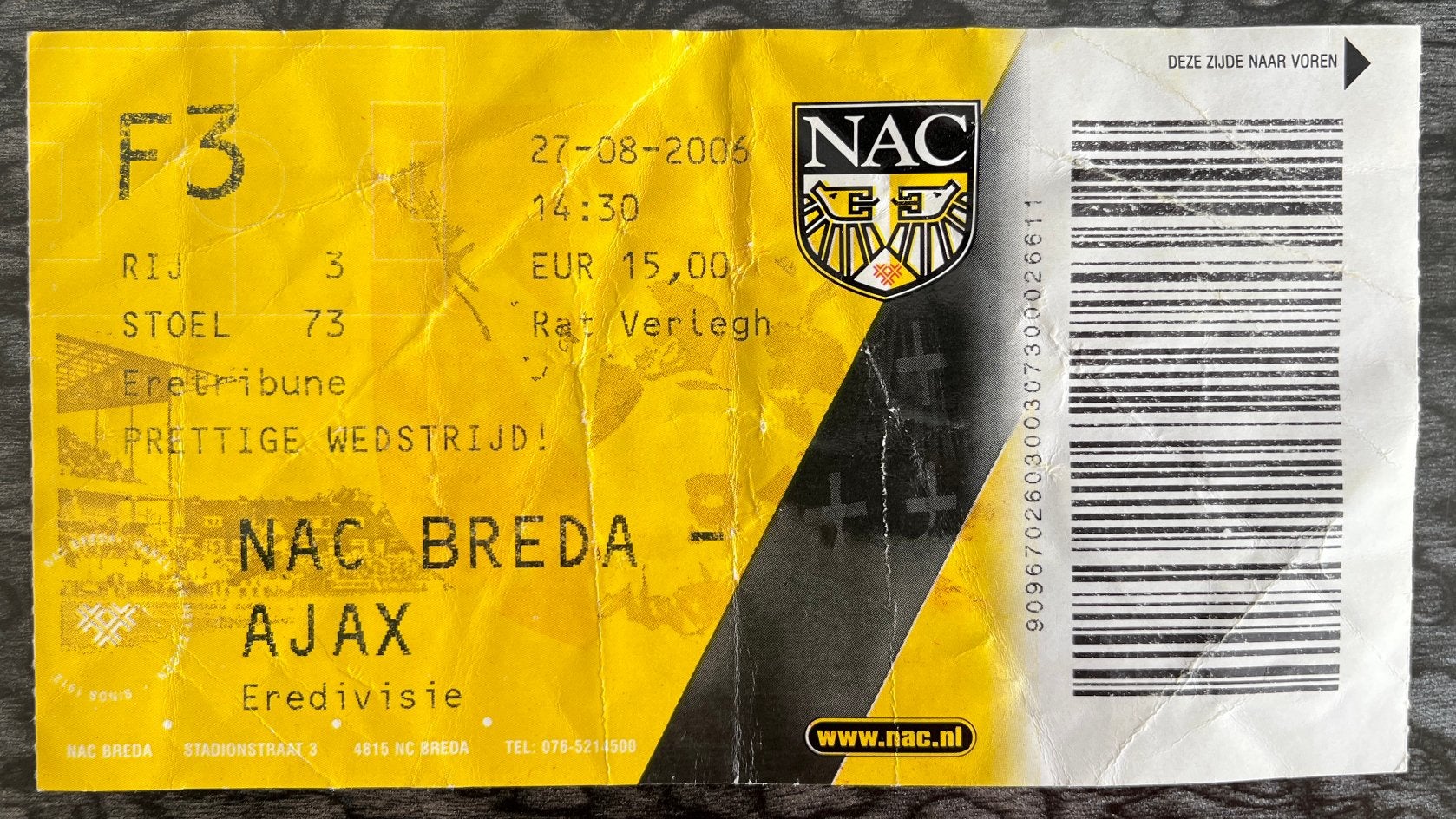 Ticket NAC Breda - Ajax 27-08-2006, Verzenden, Gebruikt, Ajax, Overige typen