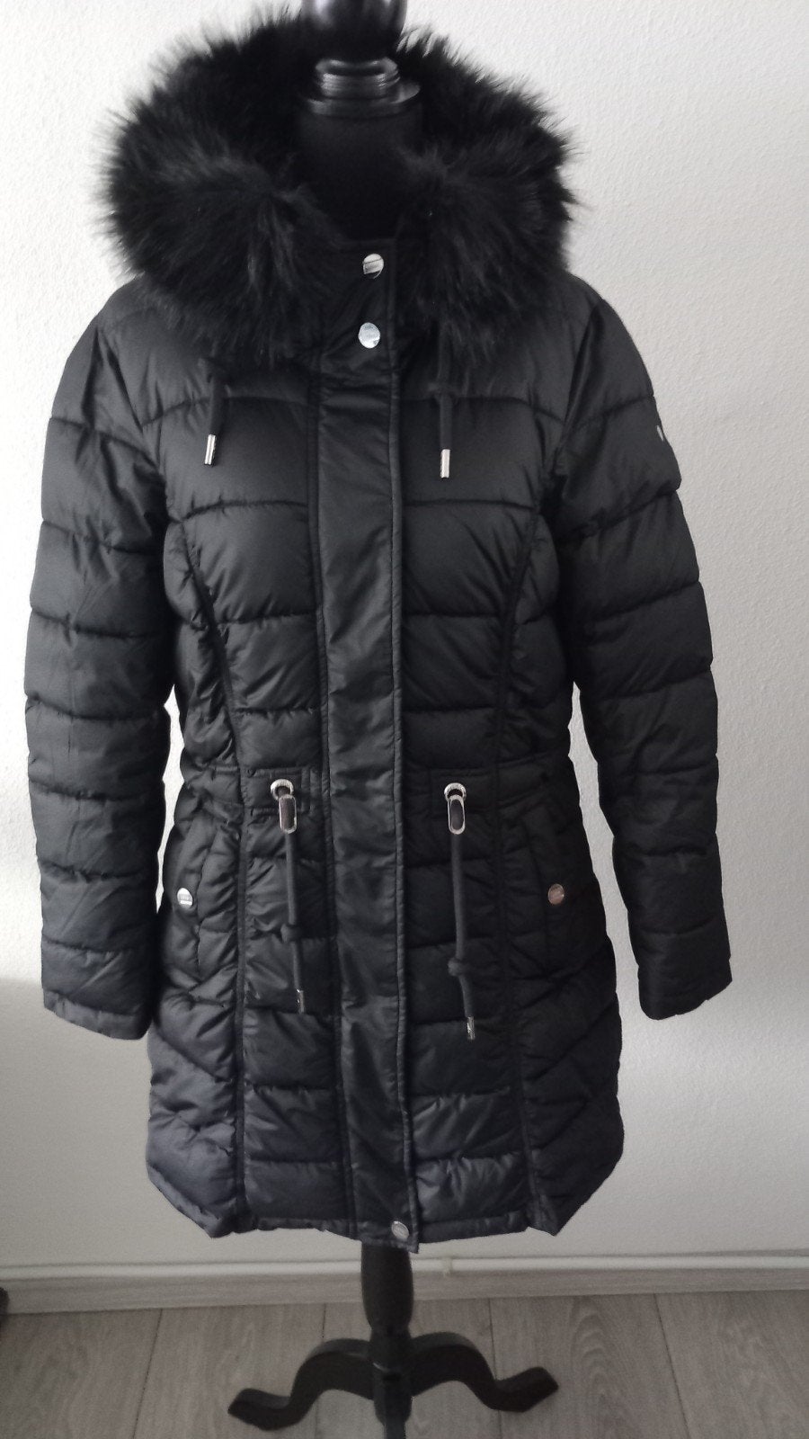 USHA* ZWARTE WINTERMANTEL+CAPUCHON MET BONTKRAAG NIEUW!!, Kleding | Dames, Zwart, Maat 42/44 (L), Nieuw, USHA.