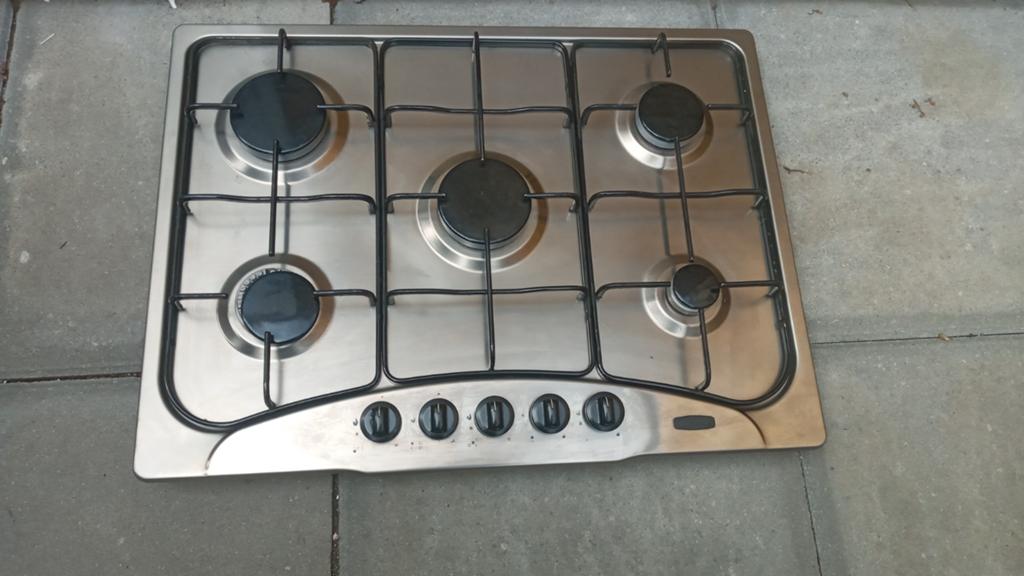 RVS Gaskookplaat met 5 Kookzones - Inbouw, Witgoed en Apparatuur, Kookplaten, Ophalen, Gebruikt, Inbouw, Gas