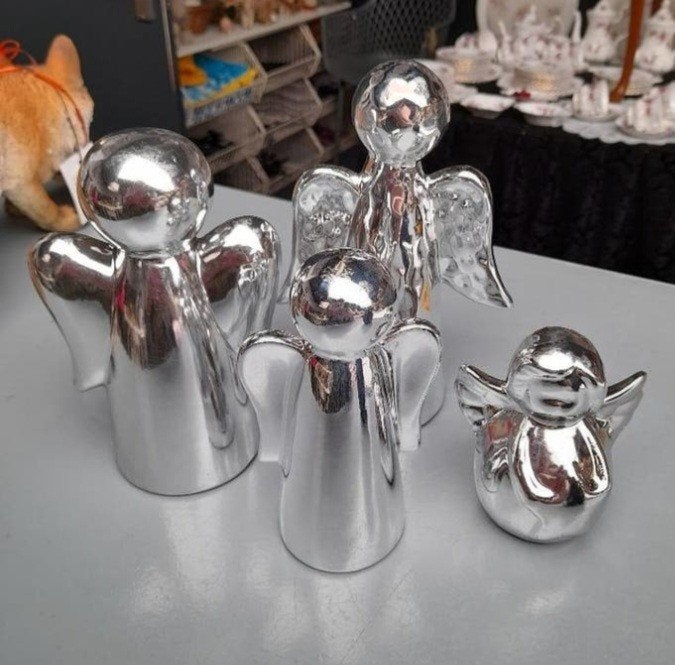 Set zilver kleurige engelen, Verzamelen, Beelden en Beeldjes, Zo goed als nieuw, Dier, Ophalen