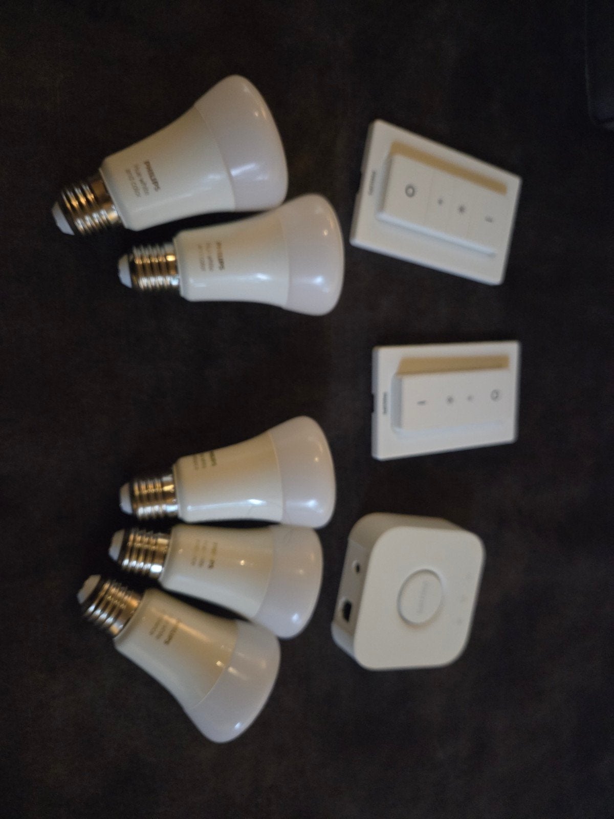 Philips Hue set – 5 mix lampen + Bridge + 2 dimmers, Ophalen, Led-lamp, Gebruikt, E27 (groot)