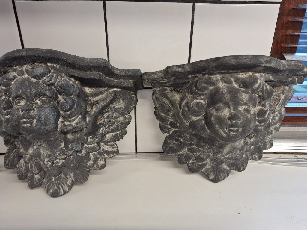 Set van 2 Engelen Hoofden Muurdecoratie - Klassiek & Sereen, Ophalen, Wanddecoratie, 20 - 50 cm, Overige materialen
