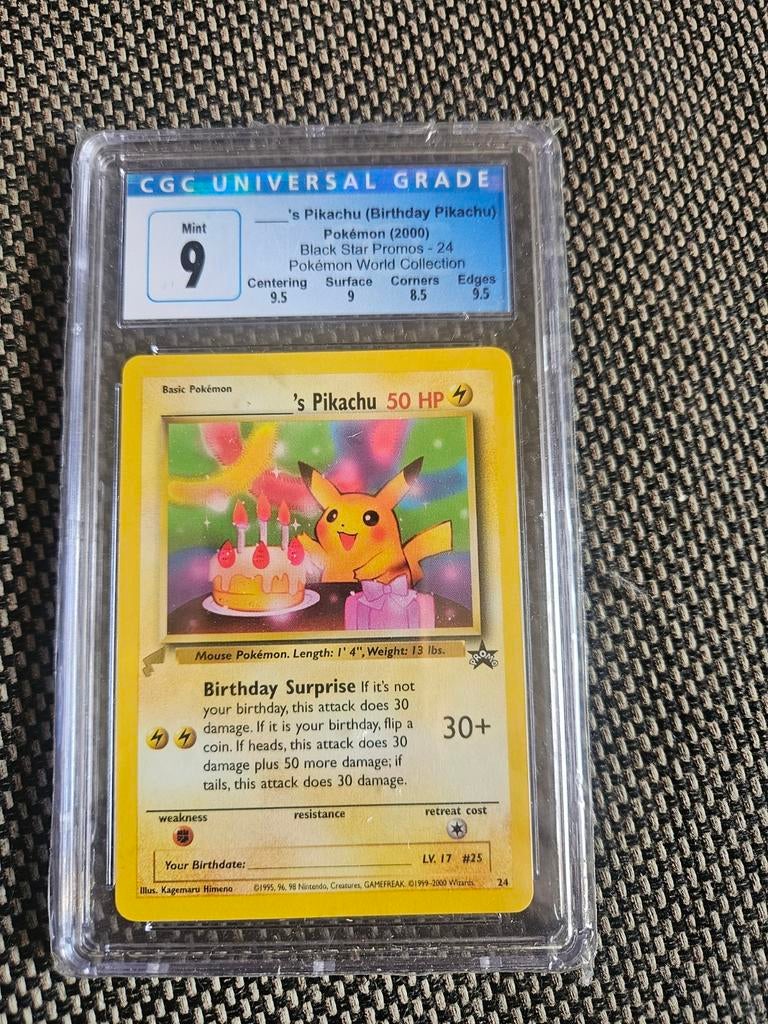 Pikachu birthday blackstar promo world collection cgc 9, Hobby en Vrije tijd, Verzamelkaartspellen | Pokémon, Ophalen of Verzenden