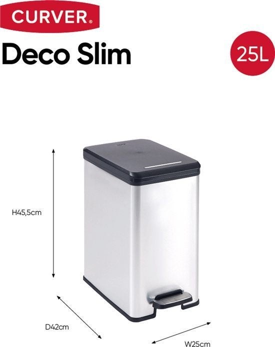 Curver Decobin Slim Prullenbak- 25L - Metallic, Ophalen, Kunststof, Gebruikt, Met pedaal