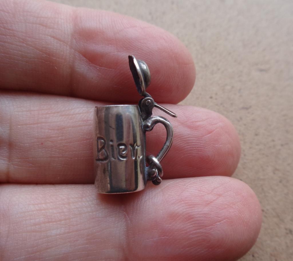 zilveren vintage bedel bierpul [467], Overige merken, Verzenden, Zo goed als nieuw, 1 bedel