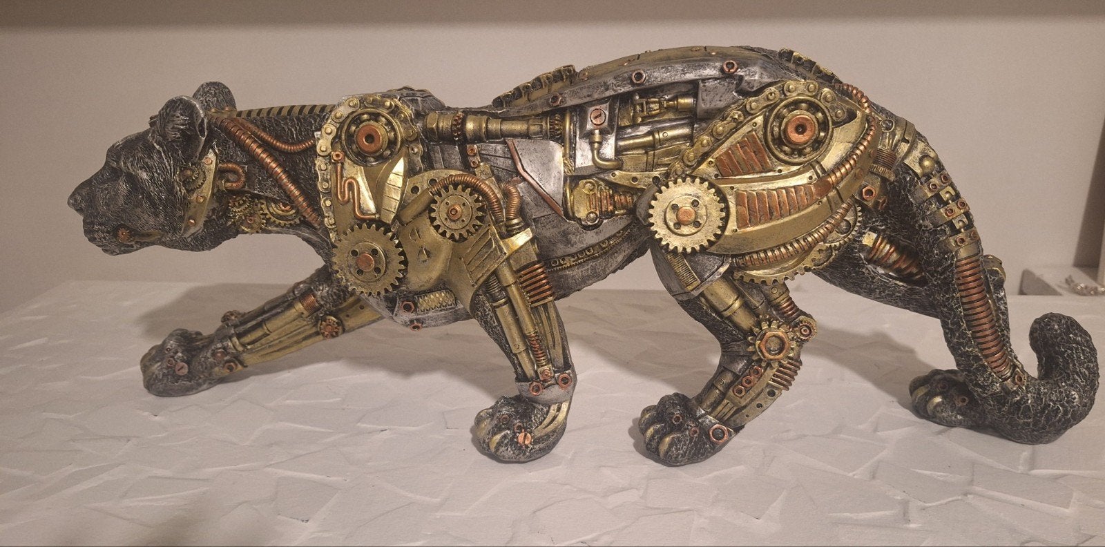 Steampunk Panter Beeld - Antiek Zilver & Goudkleurig, Antiek en Kunst, Beeld, Composieten, Overige stijlen, Meerkleurig
