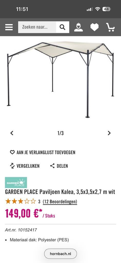 Partytent / paviljoen kalea 3,5 x 3,5 x 2,7, Ophalen, Zo goed als nieuw, Minder dan 5 meter, Paviljoen