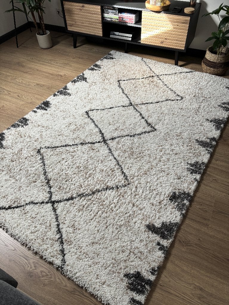 BohoMe Berber vloerkleed ivoor/grijs 160x230 als nieuw, Ophalen, 150 tot 200 cm, 200 cm of meer, Bohemian