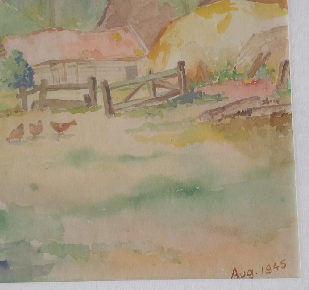 Aquarel boerderij met kippen Hollandse/Haagse school stijl, Ophalen of Verzenden