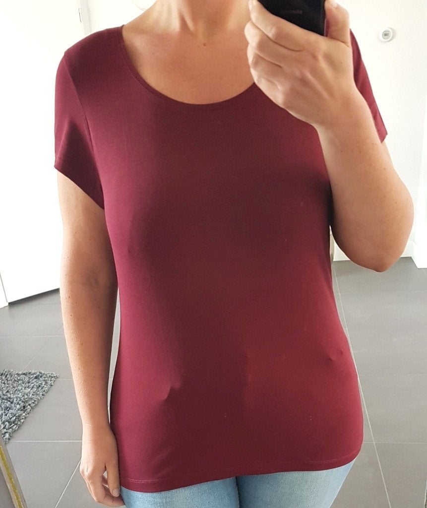Shirt Bordeaux Rood Ronde Hals L, Verzenden, Maat 42/44 (L), Nieuw, Korte mouw