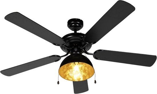Zwarte plafondventilator met verlichting en 4 bladen, Ophalen, Gebruikt, Modern, Industrieel, Metaal