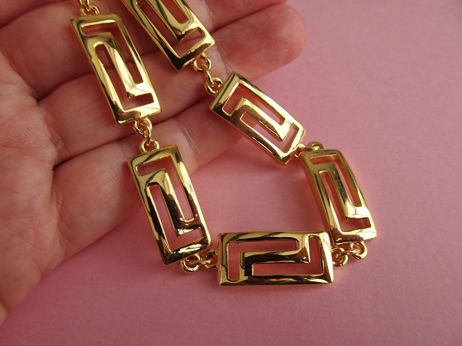 jwg Vintage 90s meander design schakel ketting goud verguld, Verzenden, Overige materialen, Ketting, Verguld