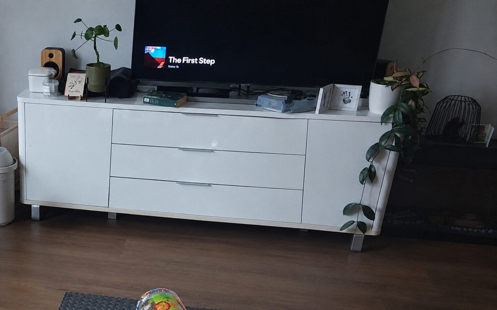 witte tv-meubel met opberglades, Ophalen, Overige materialen, Gebruikt, 200 cm of meer