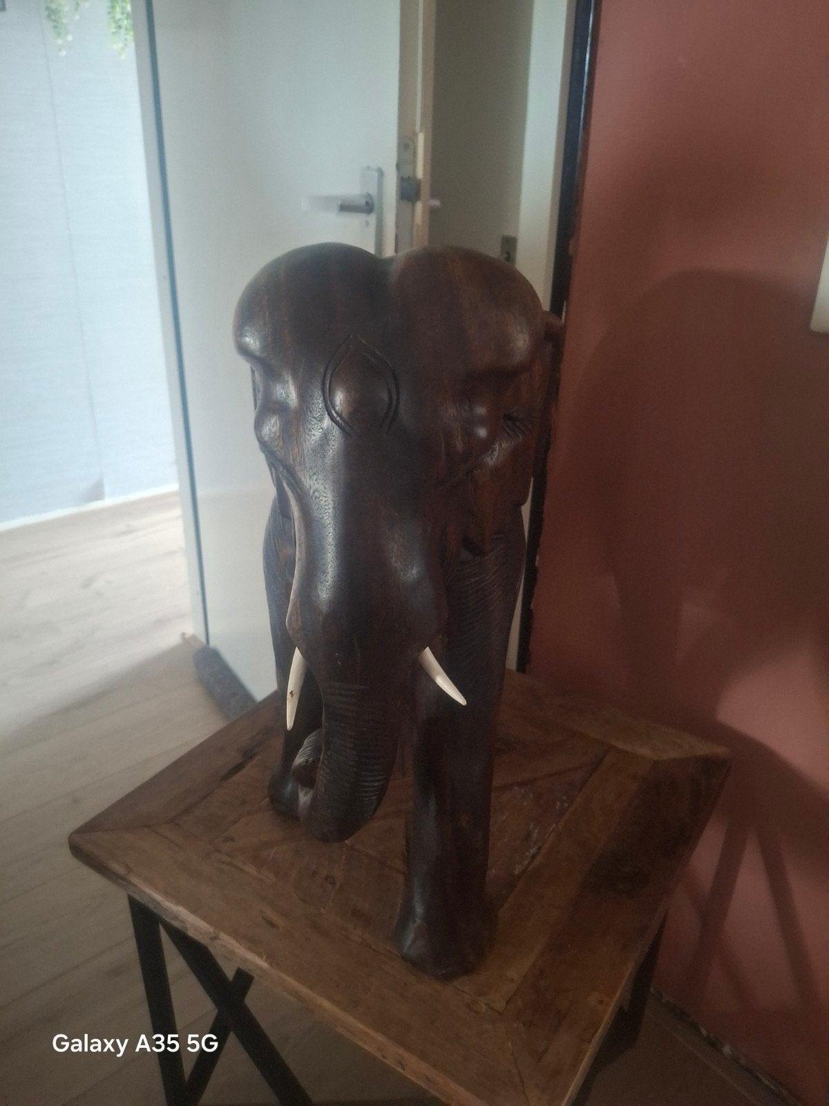 Groot Houten Olifant Beeld - Handgesneden Decoratie, Antiek en Kunst, Beeld, Hout, Bruin, Azië