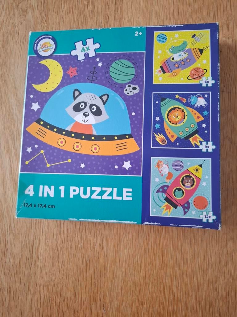 4 in 1 puzzel, dieren in de ruimte, Ophalen of Verzenden