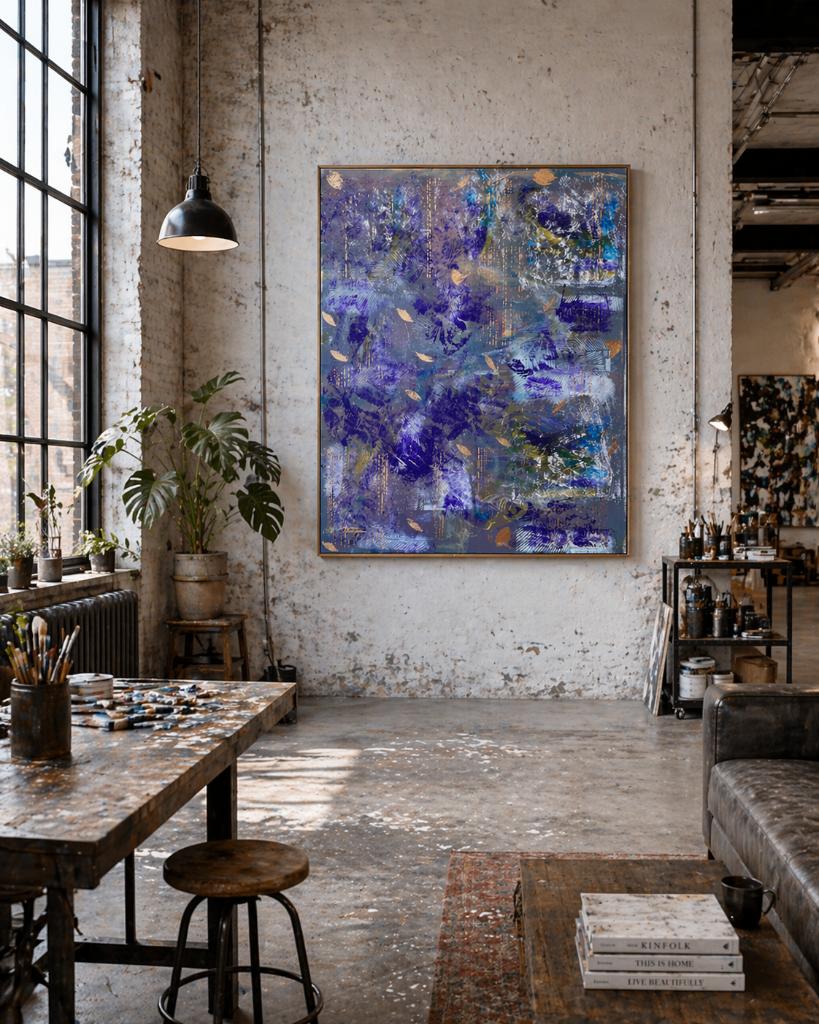 Groot abstract schilderij 80x100 – “Midnight Flow”, Ophalen