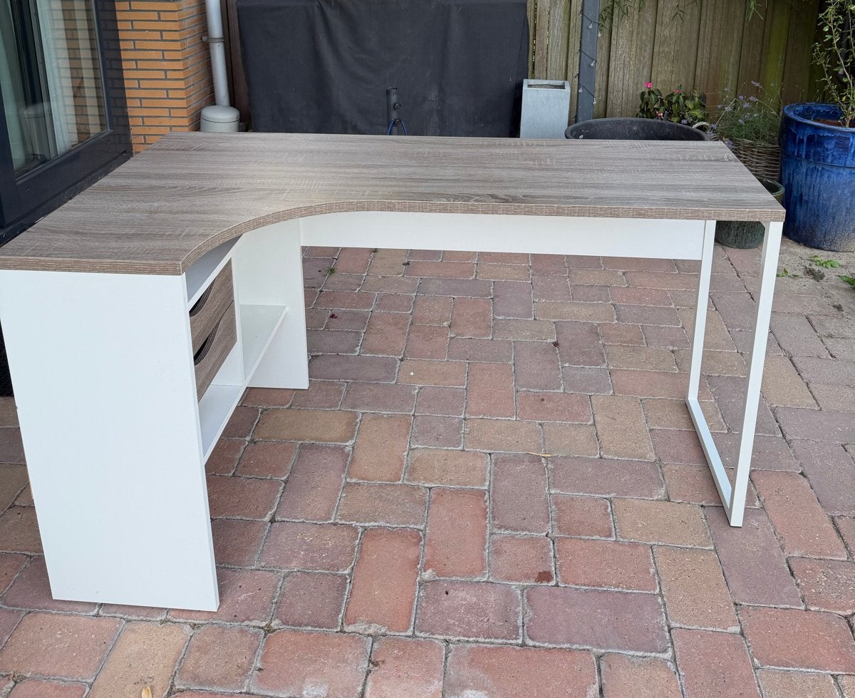 Hoekbureau Van de Leen Bakker met lades en opbergruimte, Huis en Inrichting, Bureaus, Ophalen, Gebruikt, Met lades, Spaanplaat of MDF