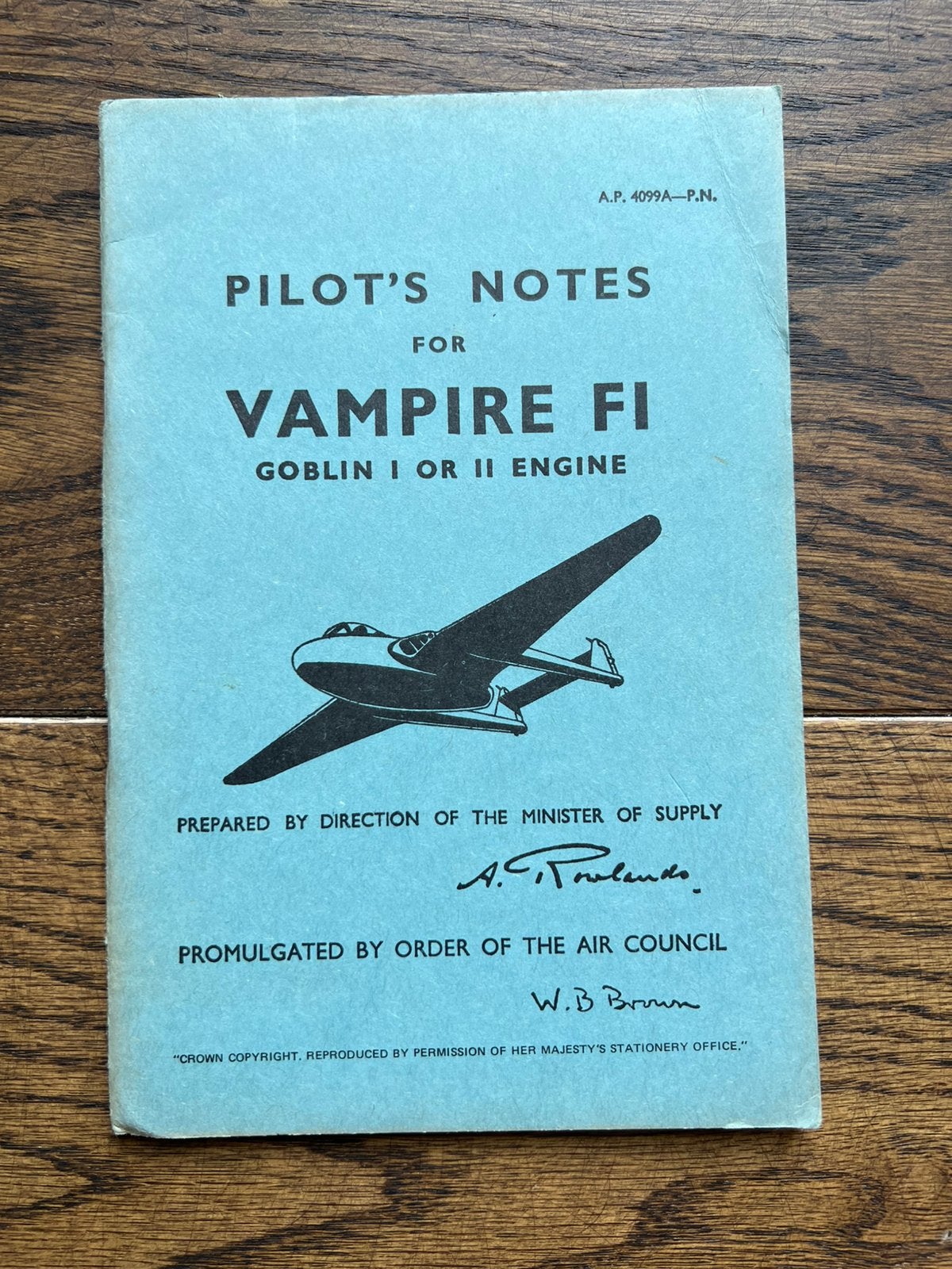 RAF Pilot Notes Vampire F1 1947 straaljager, Verzenden, Engeland, Landmacht