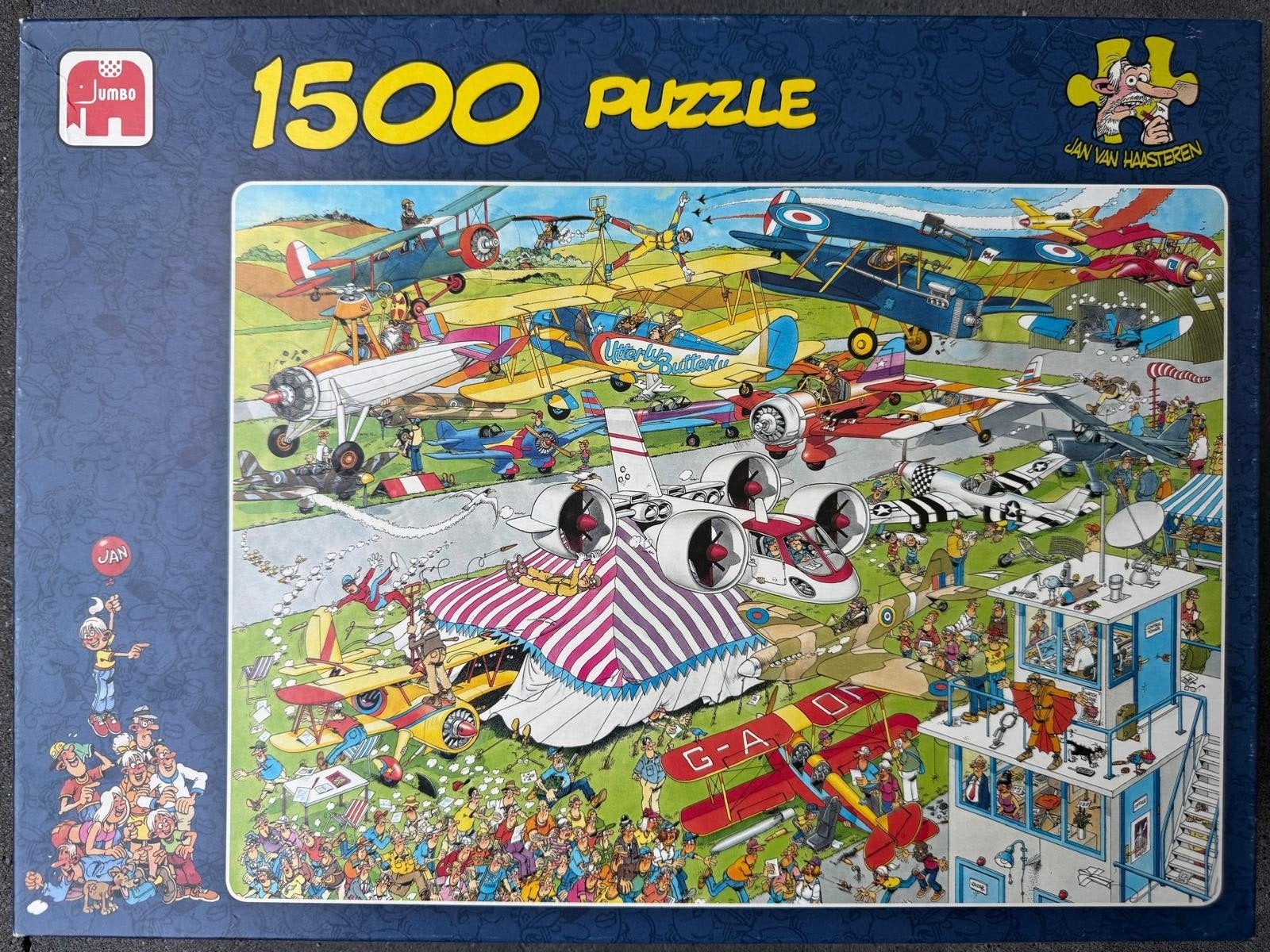 Jan van Haasteren puzzel 1500 stukjes "De Vliegshow", Ophalen of Verzenden, 500 t/m 1500 stukjes, Zo goed als nieuw
