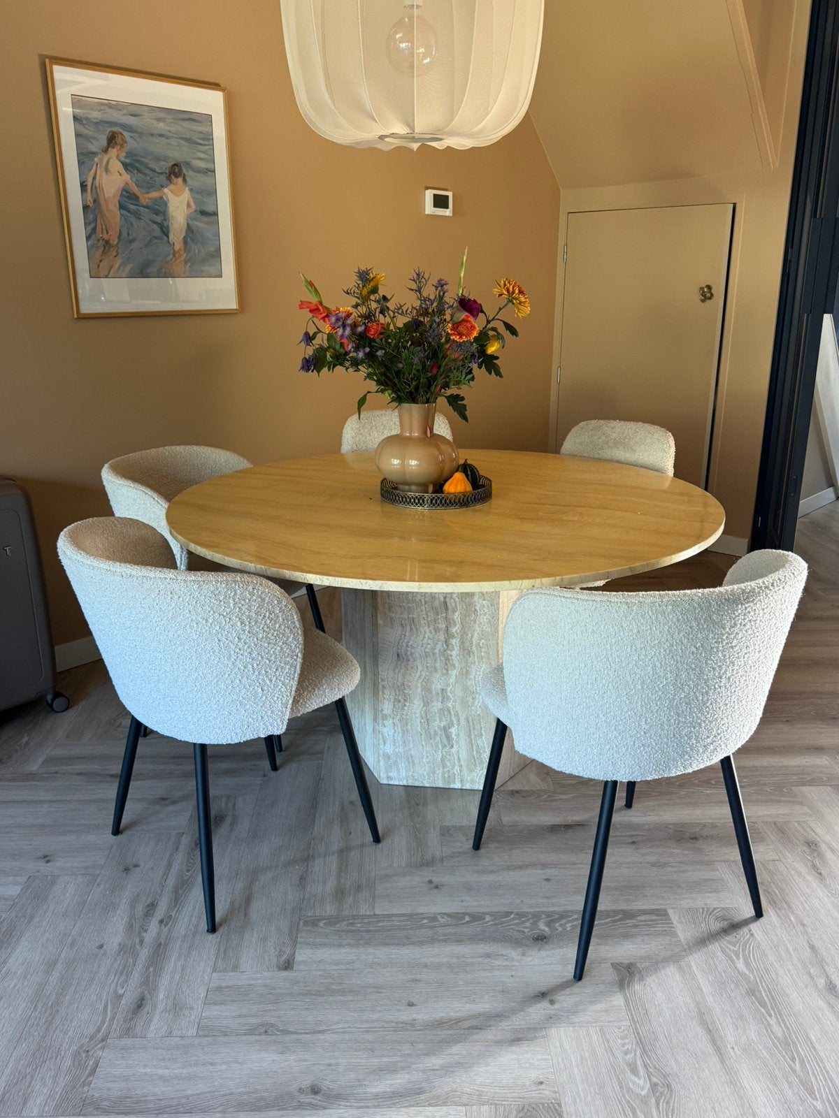 Marmeren eettafel rond, Ophalen, Rond, Zo goed als nieuw, 100 tot 150 cm