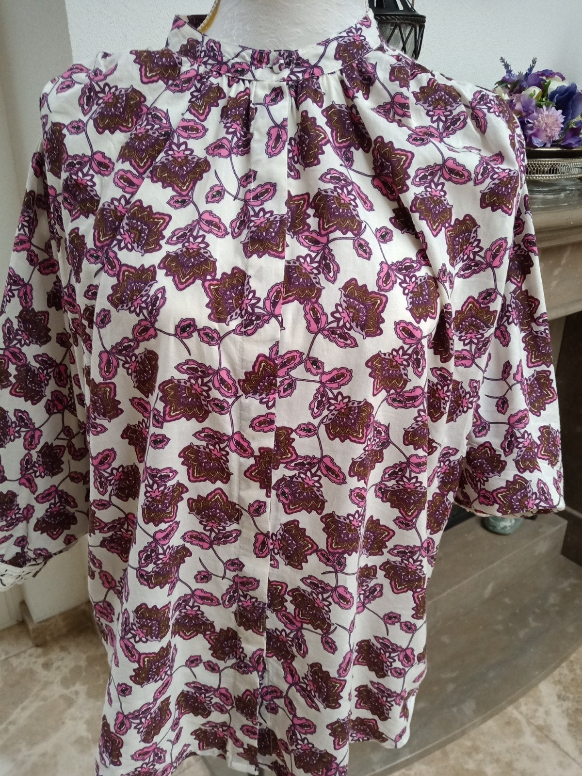 Prachige blouse Lonneke Nooteboom Eksept paars creme M/L, Maat 38/40 (M), Paars, Ophalen of Verzenden, Zo goed als nieuw