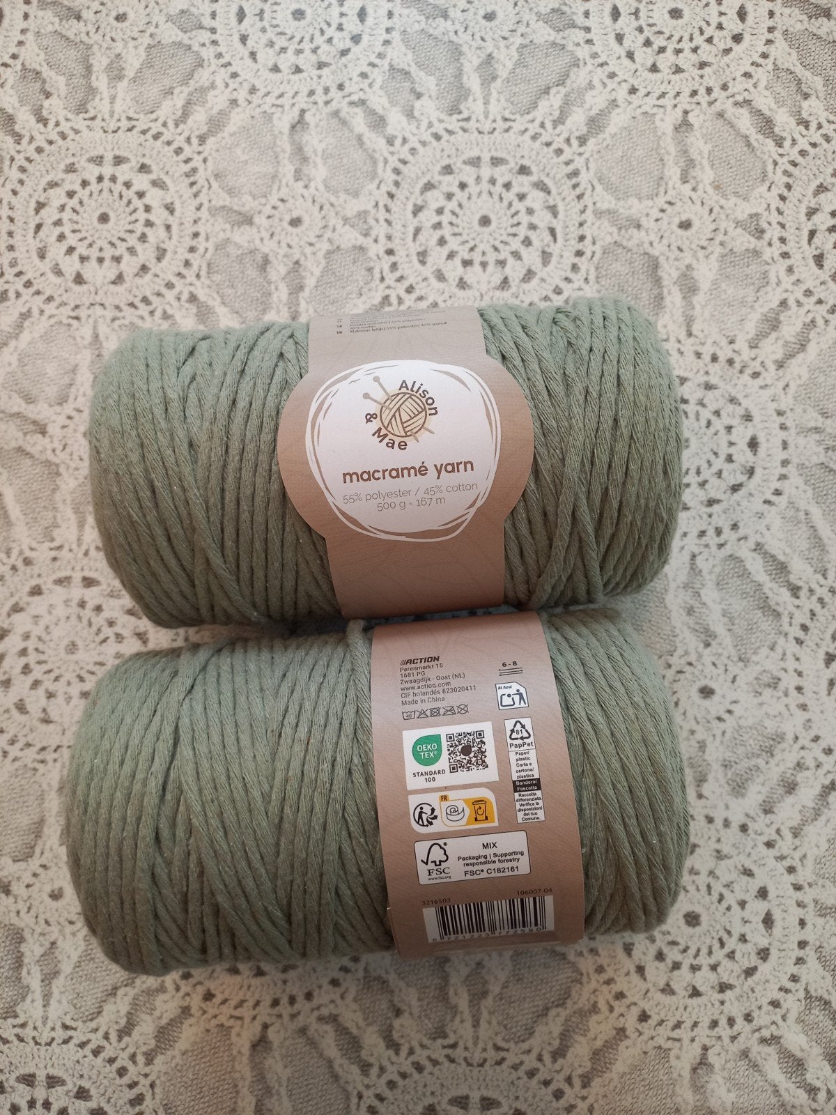 Macramegaren van Alison & Mae - Groen (500 gr, 167 m), Verzenden, Nieuw, Breien of Haken, Wol of Garen