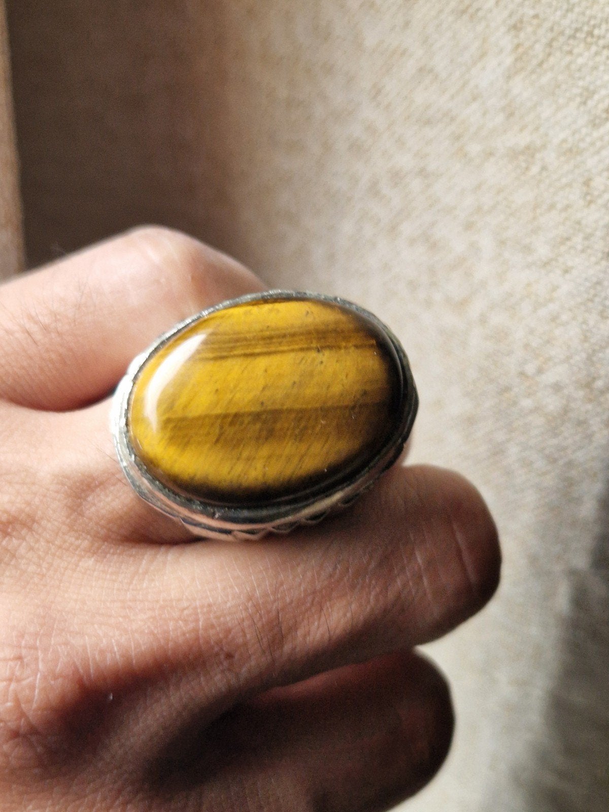 Mooie tijgeroog in ring (maat 17,75), Bruin, Verzenden, Zo goed als nieuw, 17 tot 18